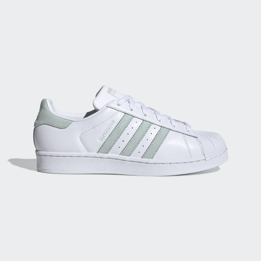 Adidas Women's Superstar Shell Toe Originals Shoes White/Green/Black Ireland EE7401